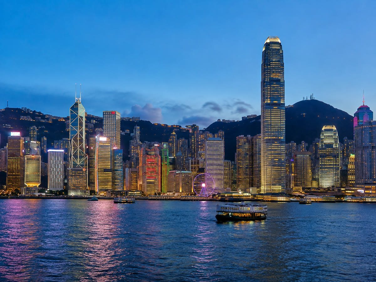 Hong Kong's Victoria Harbour and skyline at blue hour