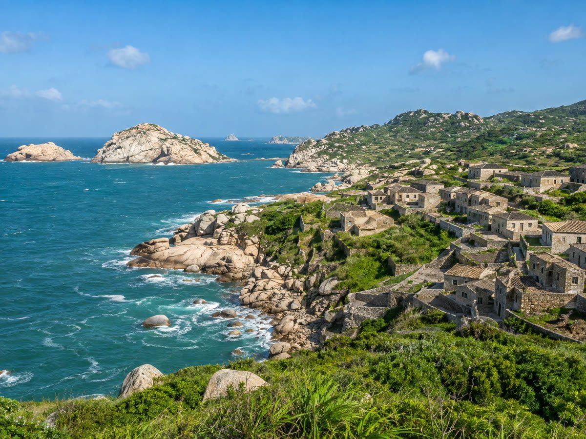 Pingtan's granite coastline, blue sea and traditional stone village