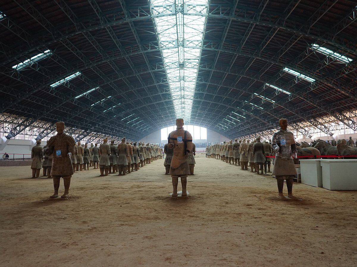 Rows of Terracotta Army figures inside Pit 1 near Xi'an