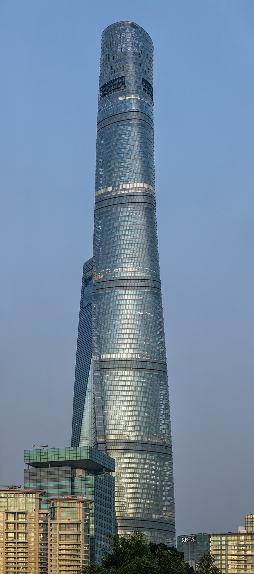 Looking up at the exterior of Shanghai Tower